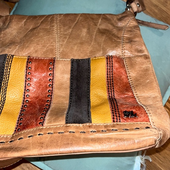 the SAK Tan camel orange brown Multi Leather STRIPED studded crossbody 10x11” L - Picture 4 of 16